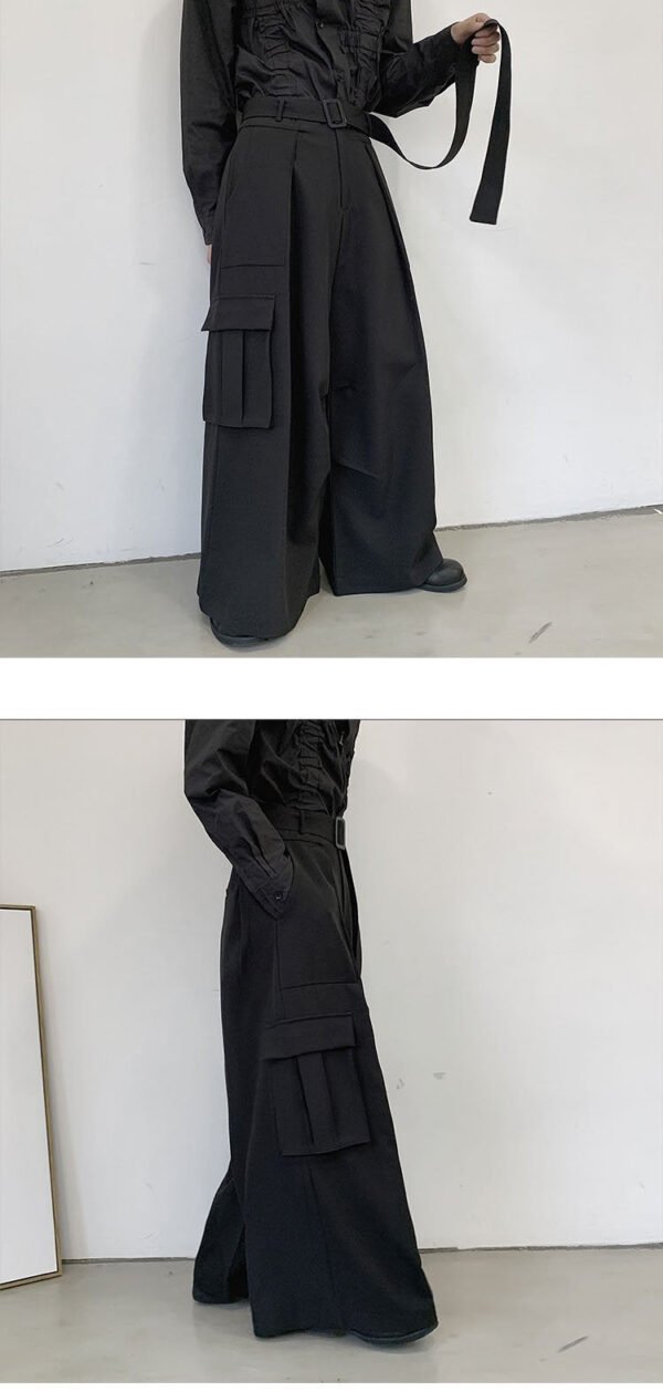 Men Japan Loose Casual Wide Leg Cargo Pants Male Streetwear Hip Hop Punk Gothic Harem Belt Trousers Kimono Straight Skirt Pants