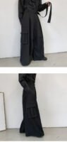 Men Japan Loose Casual Wide Leg Cargo Pants Male Streetwear Hip Hop Punk Gothic Harem Belt Trousers Kimono Straight Skirt Pants