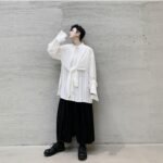 Japanese Streetwear Mens See Through shirt Loose Long Sleeve Shirts