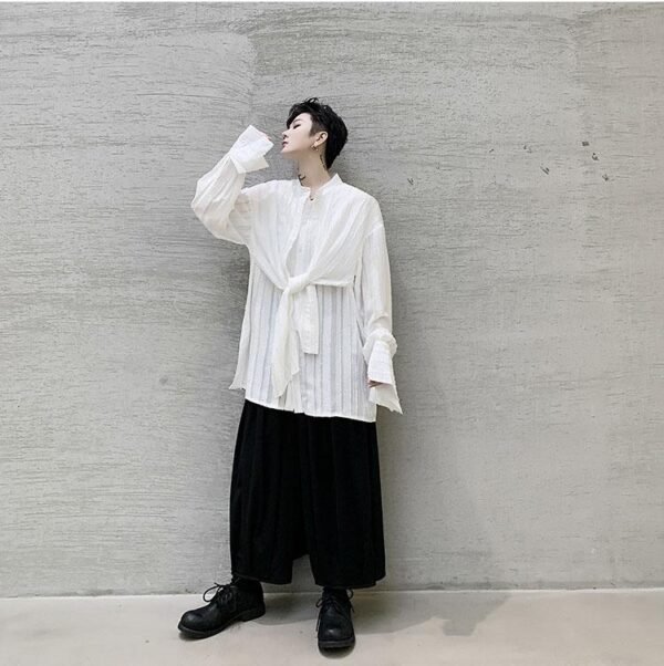 Japanese Streetwear Mens See Through shirt Loose Long Sleeve Shirts
