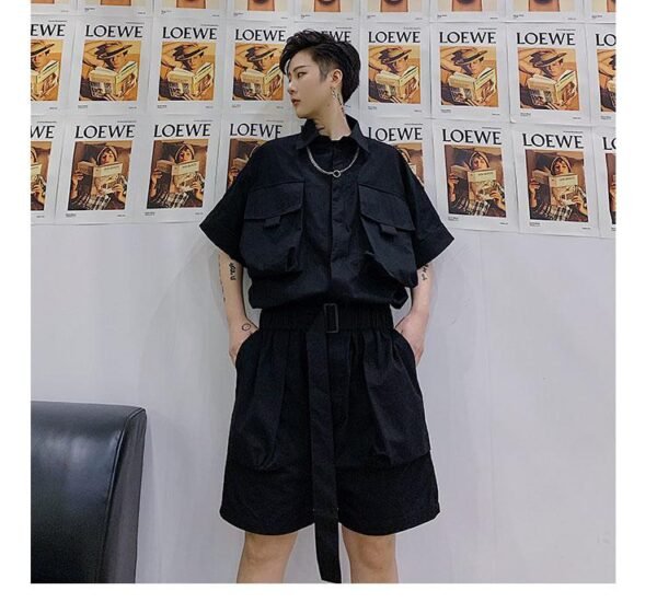 Men Summer Short Sleeve Casual A Piece Jumpsuit Cargo Pant Male Streetwear Hip Hop Overalls Jumpsuit Harem Trousers
