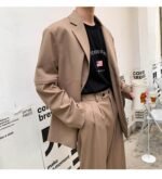 Mem Removable Sleeve 2 Pieces Suits Sets Jacket Pant Male Streetwear Japan Korea Style Loose Casual Suit Blazer Coat Trouser