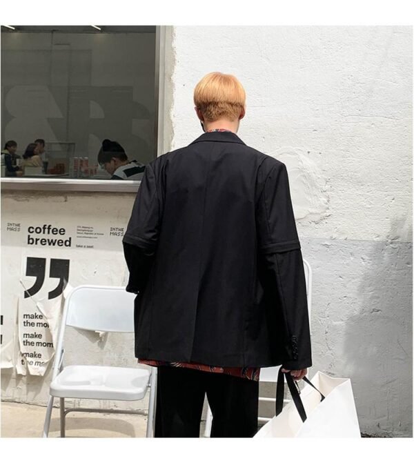 Mem Removable Sleeve 2 Pieces Suits Sets Jacket Pant Male Streetwear Japan Korea Style Loose Casual Suit Blazer Coat Trouser