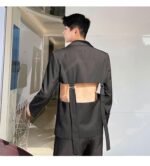 Men's Suit Coat Blazers Hollow Removable Hem Japan Korean Style Vintage Streetwear Fashion Suit Jacket Male Stage Clothing