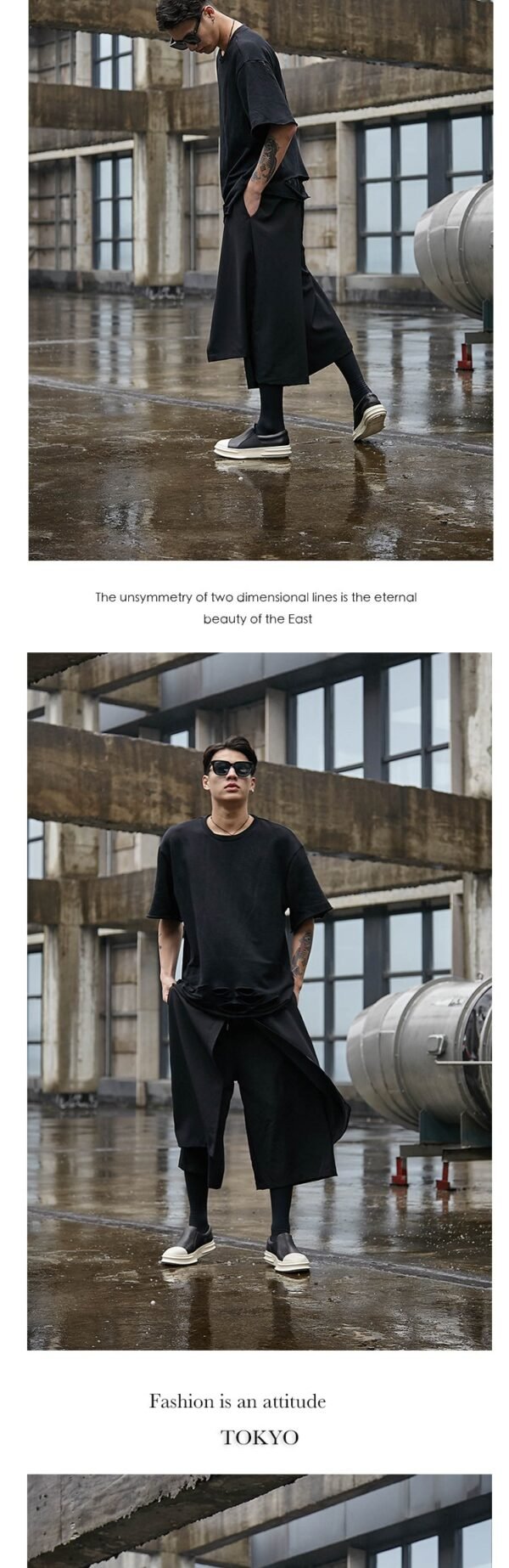 Men Fashion Streetwear Punk Gothic Black Skirt Pant