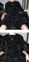 Men Summer Sets (tshirt+shorts) Velour Drill Bling Casual Male Streetwear Hip Hop Punk Short Sleeve T Shirt Tops Tees Shirts