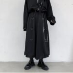 Men Metal Chain Causal Loose Casual Wide Leg Pant Male Japan Style Streetwear Gothic Punk Kimono Skirt Pants