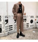 Mem Removable Sleeve 2 Pieces Suits Sets Jacket Pant Male Streetwear Japan Korea Style Loose Casual Suit Blazer Coat Trouser