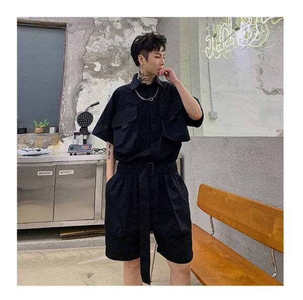 Men Summer Short Sleeve Casual A Piece Jumpsuit Cargo Pant Male Streetwear Hip Hop Overalls Jumpsuit Harem Trousers