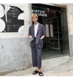 Mem Removable Sleeve 2 Pieces Suits Sets Jacket Pant Male Streetwear Japan Korea Style Loose Casual Suit Blazer Coat Trouser