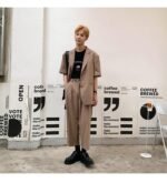 Mem Removable Sleeve 2 Pieces Suits Sets Jacket Pant Male Streetwear Japan Korea Style Loose Casual Suit Blazer Coat Trouser
