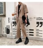 Mem Removable Sleeve 2 Pieces Suits Sets Jacket Pant Male Streetwear Japan Korea Style Loose Casual Suit Blazer Coat Trouser
