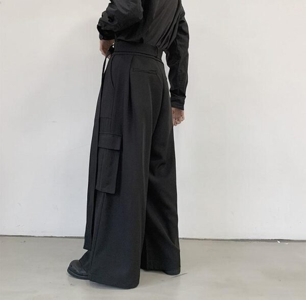 Men Japan Loose Casual Wide Leg Cargo Pants Male Streetwear Hip Hop Punk Gothic Harem Belt Trousers Kimono Straight Skirt Pants