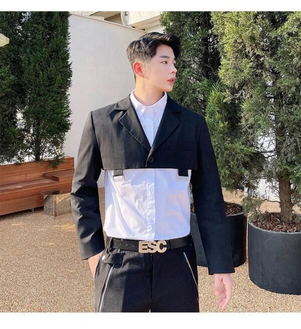 Men's Suit Coat Blazers Hollow Removable Hem Japan Korean Style Vintage Streetwear Fashion Suit Jacket Male Stage Clothing