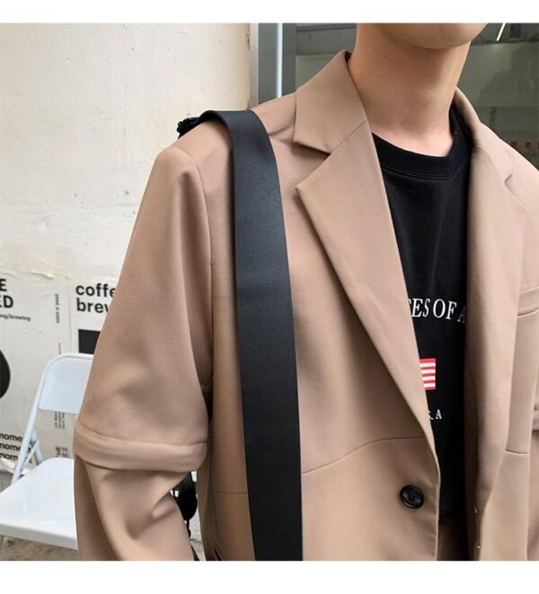 Mem Removable Sleeve 2 Pieces Suits Sets Jacket Pant Male Streetwear Japan Korea Style Loose Casual Suit Blazer Coat Trouser