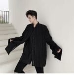 Japanese Streetwear Mens See Through shirt Loose Long Sleeve Shirts