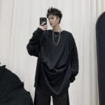 Men's Long-sleeved Pleated Casual Loose T-shirt