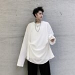 Men's Long-sleeved Pleated Casual Loose T-shirt