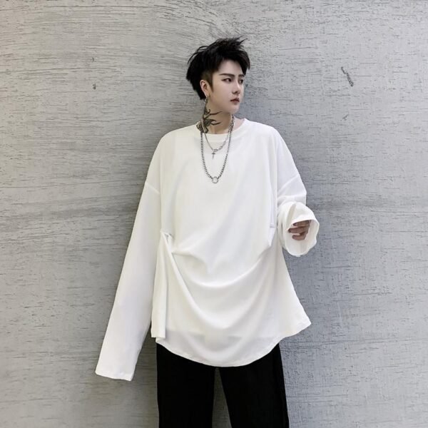 Men's Long-sleeved Pleated Casual Loose T-shirt