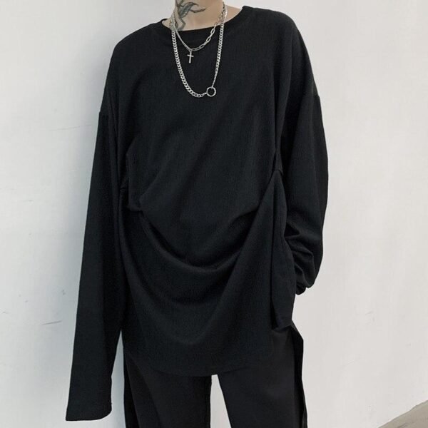 Men's Long-sleeved Pleated Casual Loose T-shirt