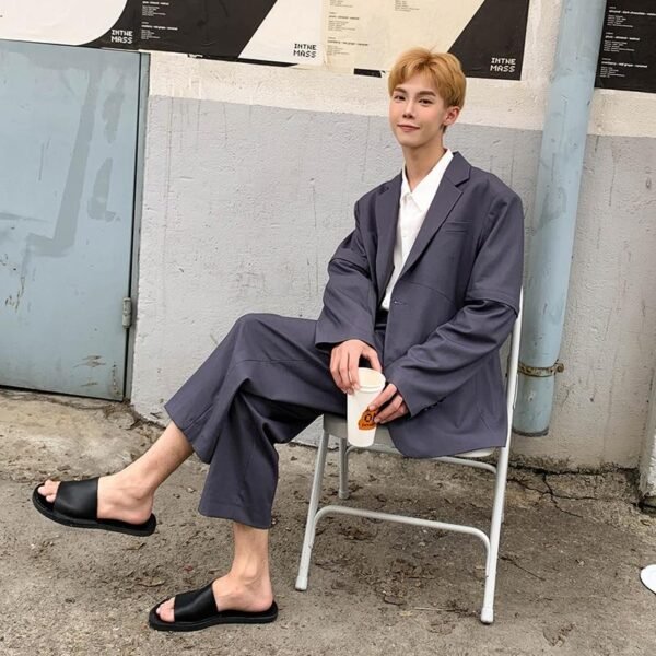 Mem Removable Sleeve 2 Pieces Suits Sets Jacket Pant Male Streetwear Japan Korea Style Loose Casual Suit Blazer Coat Trouser