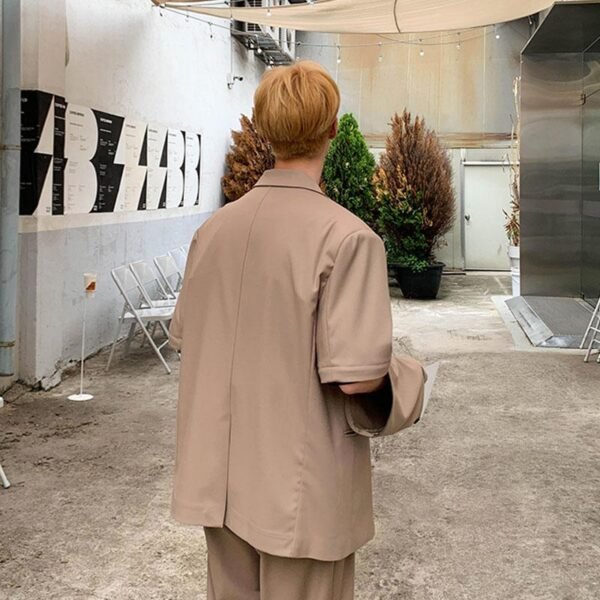 Mem Removable Sleeve 2 Pieces Suits Sets Jacket Pant Male Streetwear Japan Korea Style Loose Casual Suit Blazer Coat Trouser