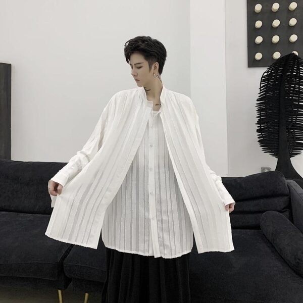 Japanese Streetwear Mens See Through shirt Loose Long Sleeve Shirts
