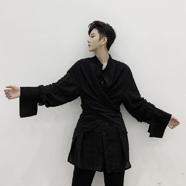 Japanese Streetwear Mens See Through shirt Loose Long Sleeve Shirts