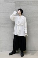 Japanese Streetwear Mens See Through shirt Loose Long Sleeve Shirts