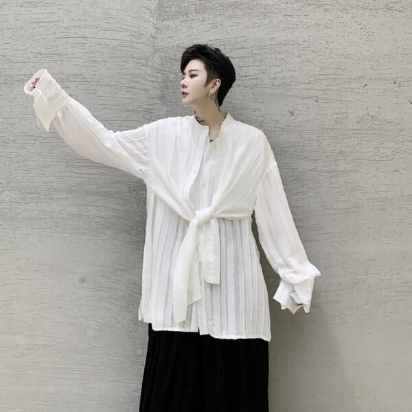 Japanese Streetwear Mens See Through shirt Loose Long Sleeve Shirts