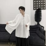 Japanese Streetwear Mens See Through shirt Loose Long Sleeve Shirts