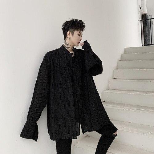 Japanese Streetwear Mens See Through shirt Loose Long Sleeve Shirts