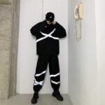 Hip Hop Reflective Stripe Hooded Pullover Jacket Fluorescent Sports Suit