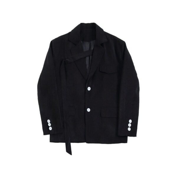 Men 2PCS Suits Sets Jacket+pant Male Japan Streetstyle Retro Fashion Casual Ribbon Blazer Coat Straight Trouser