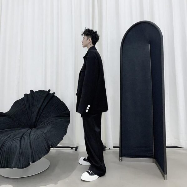 Men 2PCS Suits Sets Jacket+pant Male Japan Streetstyle Retro Fashion Casual Ribbon Blazer Coat Straight Trouser