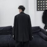 Men 2PCS Suits Sets Jacket+pant Male Japan Streetstyle Retro Fashion Casual Ribbon Blazer Coat Straight Trouser