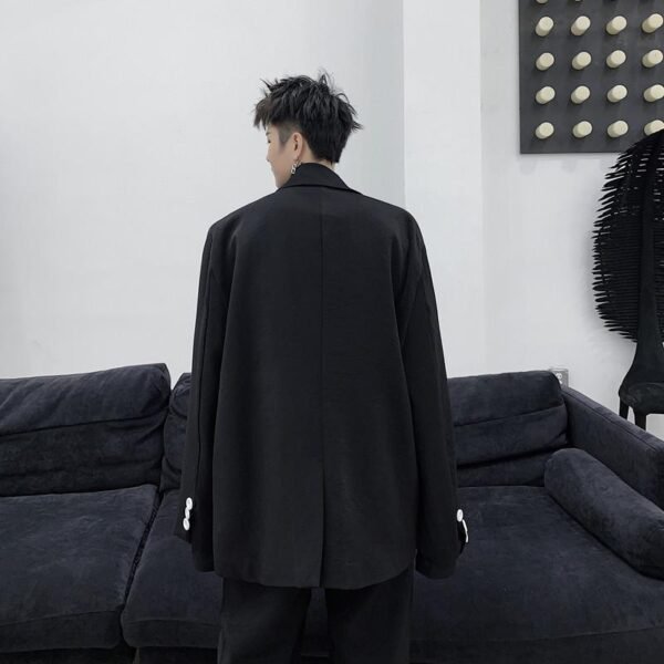 Men 2PCS Suits Sets Jacket+pant Male Japan Streetstyle Retro Fashion Casual Ribbon Blazer Coat Straight Trouser