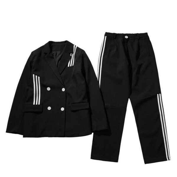 Retro College Style Male Streetwear Suit Jacket Coat Pants