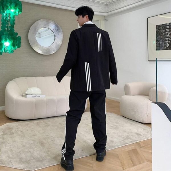 Retro College Style Male Streetwear Suit Jacket Coat Pants