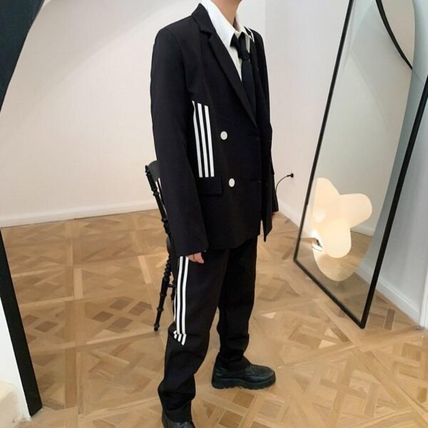 Retro College Style Male Streetwear Suit Jacket Coat Pants