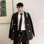 Retro College Style Male Streetwear Suit Jacket Coat Pants