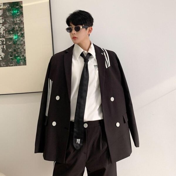 Retro College Style Male Streetwear Suit Jacket Coat Pants