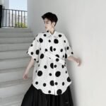 Cotton and Linen Casual Short-sleeved Polka Dot Shirt
