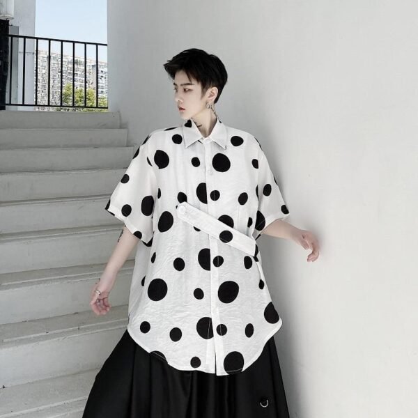 Cotton and Linen Casual Short-sleeved Polka Dot Shirt