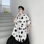 Cotton and Linen Casual Short-sleeved Polka Dot Shirt