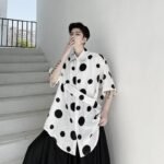 Cotton and Linen Casual Short-sleeved Polka Dot Shirt
