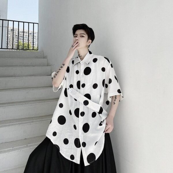 Cotton and Linen Casual Short-sleeved Polka Dot Shirt