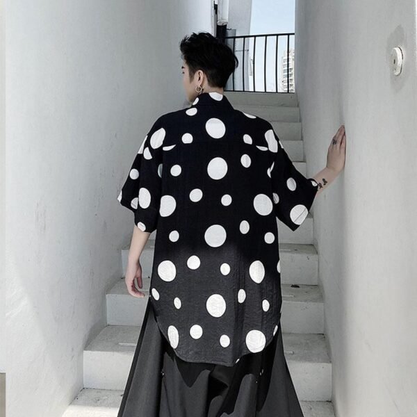 Cotton and Linen Casual Short-sleeved Polka Dot Shirt