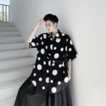 Cotton and Linen Casual Short-sleeved Polka Dot Shirt