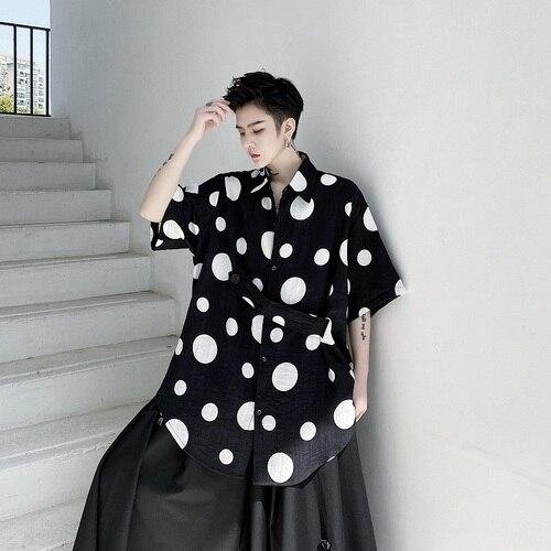 Cotton and Linen Casual Short-sleeved Polka Dot Shirt